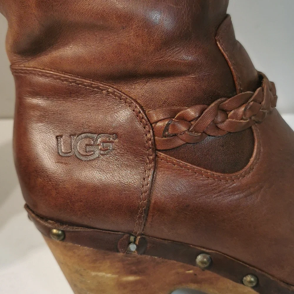 UGG Australia Savanna high clog boots size 7 sheepskin wooden heel - Picture 8 of 11